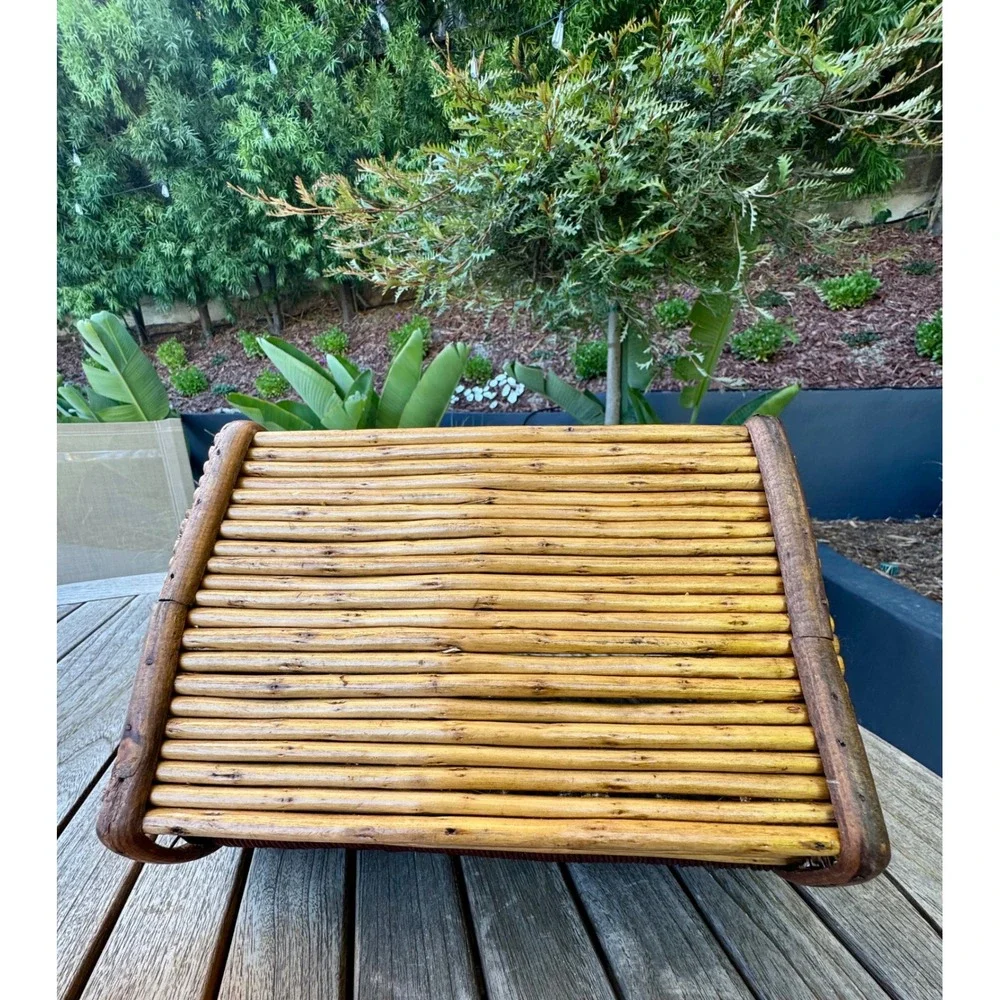 Vintage Rattan Wall Pocket Basket, Bamboo Magazine and Mail Organizer 12x10 x 6